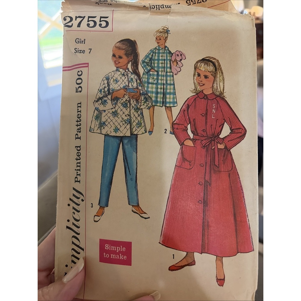 Vintage 1950s Simplicity 2755 Sewing Pattern Girls Size 7 Sleepwear Pajama Robe